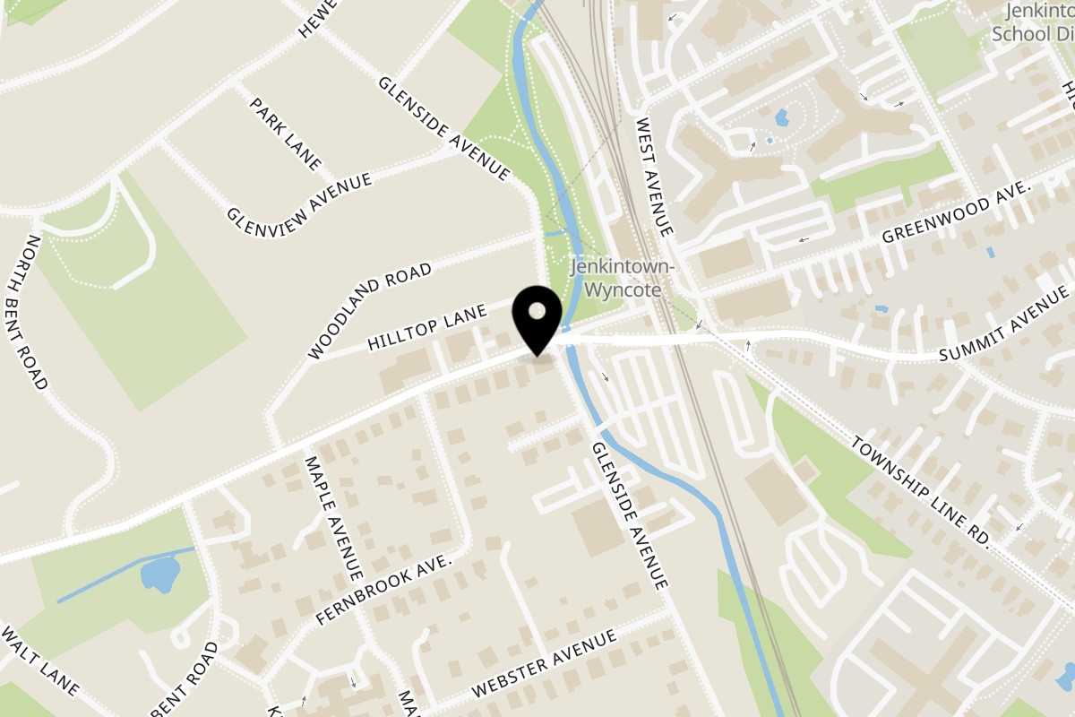 Map showing the location of Sumatra Café Wyncote on 102 Greenwood Ave in Wyncote